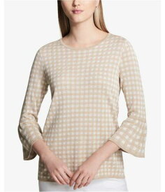 カルバンクライン Calvin Klein Womens Checkered Pullover Sweater Beige Small レディース