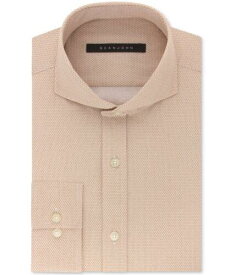 Sean John Mens Printed Button Up Dress Shirt Beige 14.5 Neck 32-33 Sleeve メンズ