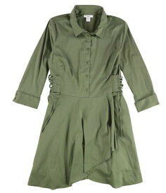 bar III Womens Half Button Flounce Shirt Dress Green Large レディース