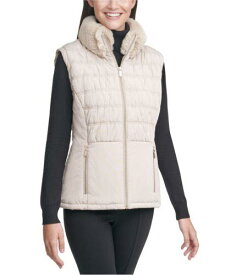 カルバンクライン Calvin Klein Womens Faux Fur Collar Quilted Outerwear Vest Beige Large レディース