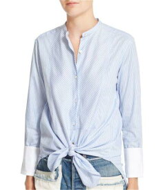 ヘルムートラング Helmut Lang Womens Striped Collarless Button Up Shirt Blue Large レディース