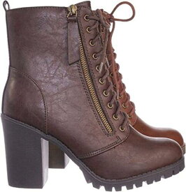 SOLE SODA Military Ankle Boot On Chunky Block Heel Brown 5.5 レディース