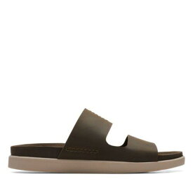 クラークス Clarks Mens Sunder Coast Green Leather Casual Slide Sandals Shoes メンズ