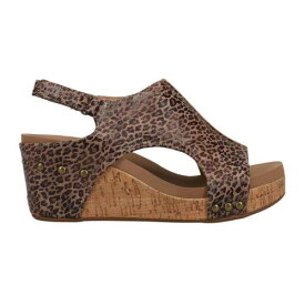 Corkys Carley Leopard Studded Wedge Womens Brown Casual Sandals 30-5316-SMLEO レディース