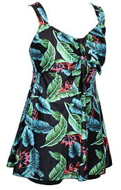 Danify Womens Tankini Tummy Control Two Piece Cover up Swim Dress GreenFloral-50 レディース