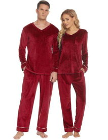 Ekouaer Pajama Set for Men and Women Fleecy Long Joggers Outfits for Winter Wine レディース