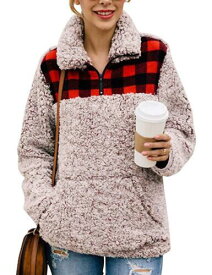 MIROL Womens Long Sleeve 1/4 Zipper Pullover Sherpa Fleece Winter Oversized レディース