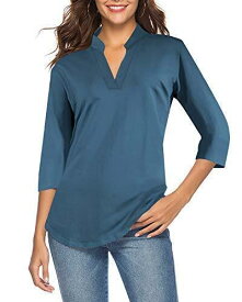 CEASIKERY Womens 3/4 Sleeve V Neck Tops Casual Tunic Blouse Loose Shirt Peacock レディース