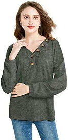 Grdela Womens Waffle Knit Tunic Blouse V Neck Casual Solid Color (902-3681066) レディース