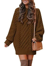 Lady Rabbit Womens Crewneck Long Sleeve Cable Knit Sweater Dress Slouchy レディース