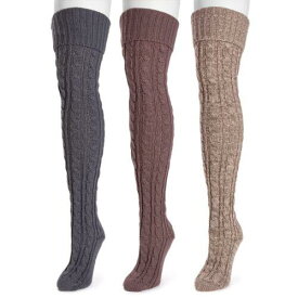 MUK LUKS Womens Cable Knit Over The Knee Socks 3 Pack Multi One Size Fits Most レディース