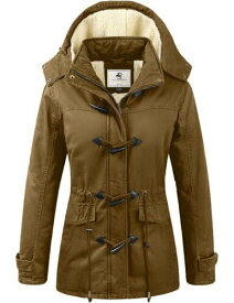 Uoiuxc Womens Warm Winter Coat Hooded Fleece Lined Parkas Jacket (Khaki X-Large) レディース