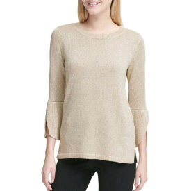 Calvin Klein カルバンクライン CALVIN KLEIN NEW Women's Gold Metallic Bell-sleeve Crewneck Sweater Top L TEDO レディース