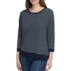 ディーケーエヌワイ DKNY NEW Women's Striped Drop-shoulder Linen Blend Scoop Neck Sweater Top M TEDO レディース