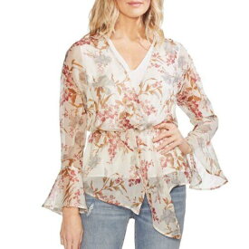 Vince Camuto ヴィンス VINCE CAMUTO Women's Floral Printed Bell Sleeve Sheer Blouse Shirt Top XXS TEDO レディース