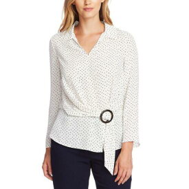 Vince Camuto ヴィンス VINCE CAMUTO Women's Pearl Ivory Printed Buckled Front Blouse Shirt Top L TEDO レディース