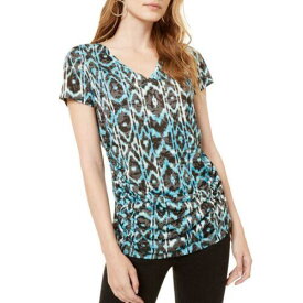 INC Women's Painted Aztec Printed Side-ruched T-shirt Casual Shirt Top S TEDO レディース