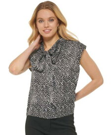 ディーケーエヌワイ DKNY Women's Printed Tie V Neck Black Size X-Small メンズ