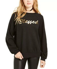 Pretty Rebellious Juniors' Metallic Blessed Graphic Sweatshirt Black Size Medium レディース