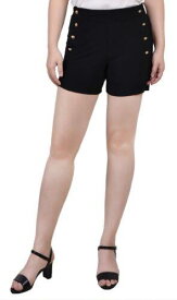 NY Collection Women's Yoked Sailor Shorts Black Size Petite Small レディース