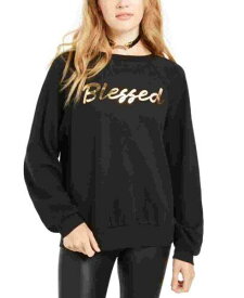 Pretty Rebellious Juniors' Metallic Blessed Graphic Sweatshirt Black Size Small レディース