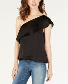 Material Girl Junior's Ruffled One Shoulder Top Black Size Small レディース