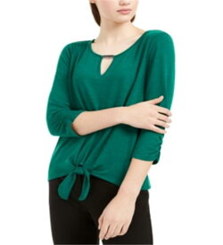 BCX Junior's Textured Tie Front Top Green Size X-Small レディース