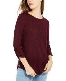 BCX Juniors' Women's Textured Button-Trimmed Top Red Size Small レディース