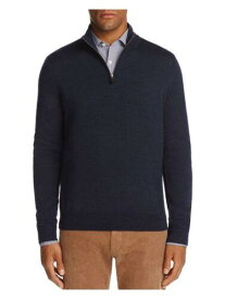 Designer Brand Mens Navy Mock Neck Classic Quarter-Zip Merino Blend Sweater XXL メンズ