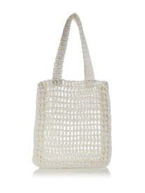 AQUA Women's White Solid Crochet Double Flat Strap Tote Handbag Purse レディース