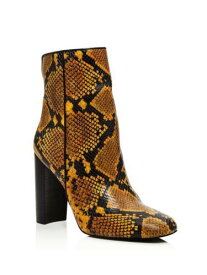 AQUA Womens Yellow Snake Print Soren Round Toe Block Heel Leather Booties 5 M レディース