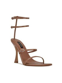 ナインウエスト NINE WEST Womens Brown Strappy Adjustable Aves Square Toe Heeled Sandal 9.5 M レディース
