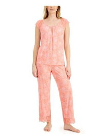 CHARTER CLUB Womens Coral Top Lace Cap Sleeve Straight leg Pants Pajamas L レディース