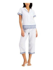 CHARTER CLUB Womens White Embroidered Button Up Top Capri Pants Pajamas L レディース