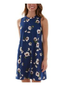 BCX Womens Blue Pullover Styling Unlined Floral Crew Neck Short A-Line Dress XS レディース