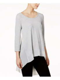 BAR III Womens Gray Heather Long Sleeve Jewel Neck Hi-Lo Top Size: M レディース