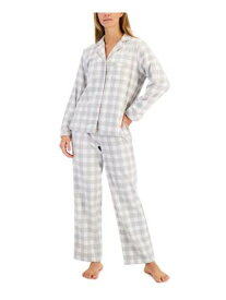 CHARTER CLUB Intimates Gray Notch Collar Pocket Plaid Shirt Pajama Top S レディース