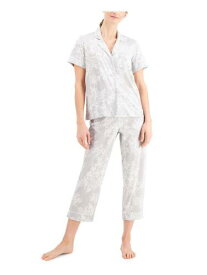 CHARTER CLUB Womens Gray Short Sleeve Button Up Top Capri Pants Pajamas XS レディース