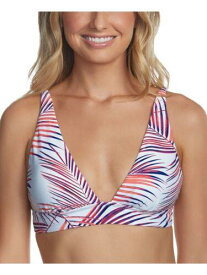 RAISINS Women's White Palm Print Removable Cups Tie Back To Bali Swimsuit Top S レディース