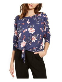 BCX Womens Blue Stretch Cut Out Front Tie Floral Long Sleeve Top Juniors L レディース