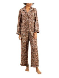 INC Womens Brown Button Up Top Straight leg Pants Satin Pajamas M レディース