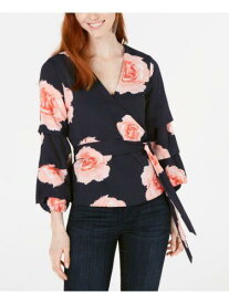 BAR III Womens Navy Floral V Neck Wrap Top S レディース