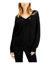 BAR III Womens Black Destructed Long Sleeve V Neck Sweater Size: M レディース