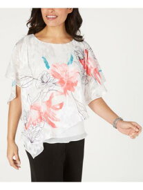 アレックスイブニングス ALEX EVENINGS Womens White Floral Kimono Sleeve Jewel Neck Top S レディース