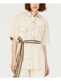 CURRENT AIR Womens Beige Belted Short Sleeve Collared Button Up Top S レディース