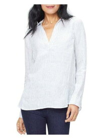 NYDJ Womens Ivory Striped Long Sleeve V Neck Tunic Top S レディース