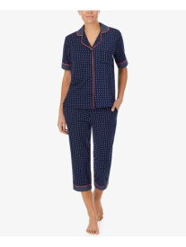 ダナ キャラン DONNA KARAN Womens Blue Pocketed Button Up Top Cropped Pants Pajamas L レディース