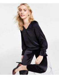 BAR III Womens Black Ruffled Long Sleeve V Neck Party Top S レディース