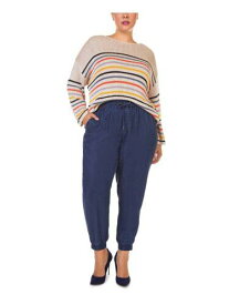 デックス DEX Womens Beige Striped Long Sleeve Crew Neck Sweater Plus Size: 1X レディース