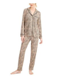 ALFANI Womens Beige Notched Collar Button Up Top Straight leg Pants Pajamas XS レディース